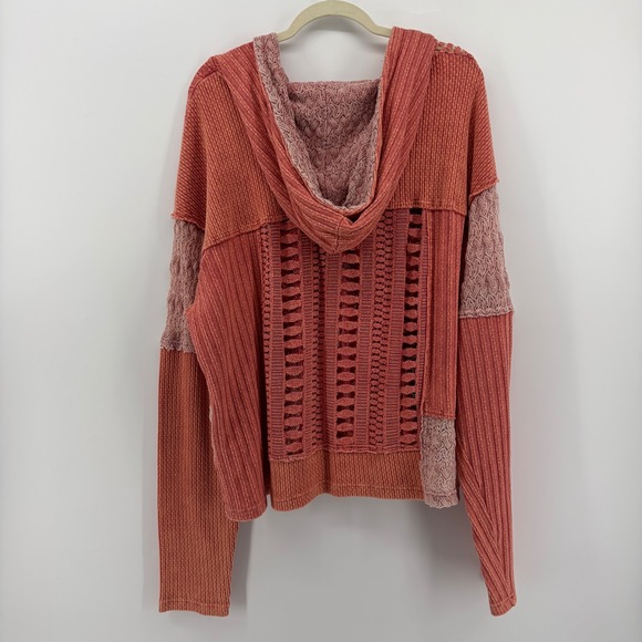 Oli & Hali Women's Hooded Sweater Coral Pink Patchwork Knit Size M - Picture 2 of 6
